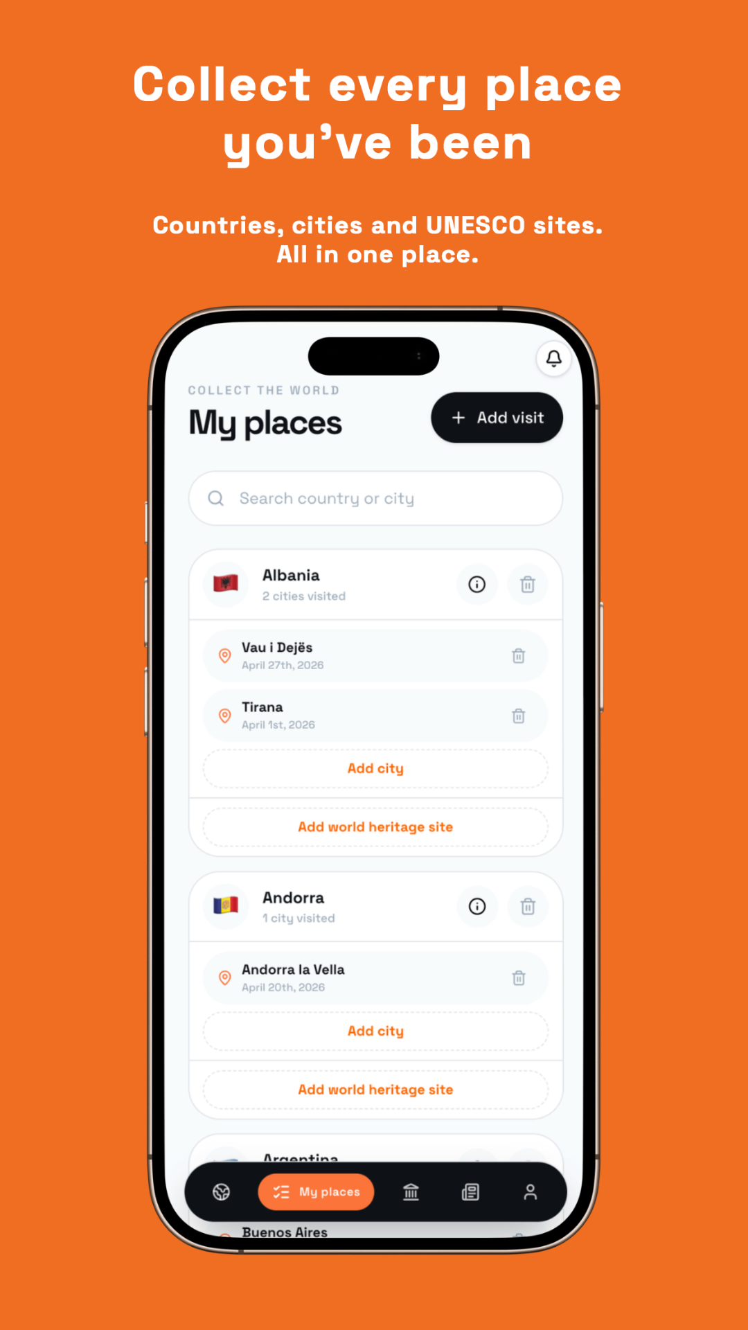 Mundi app: collect every place you have been